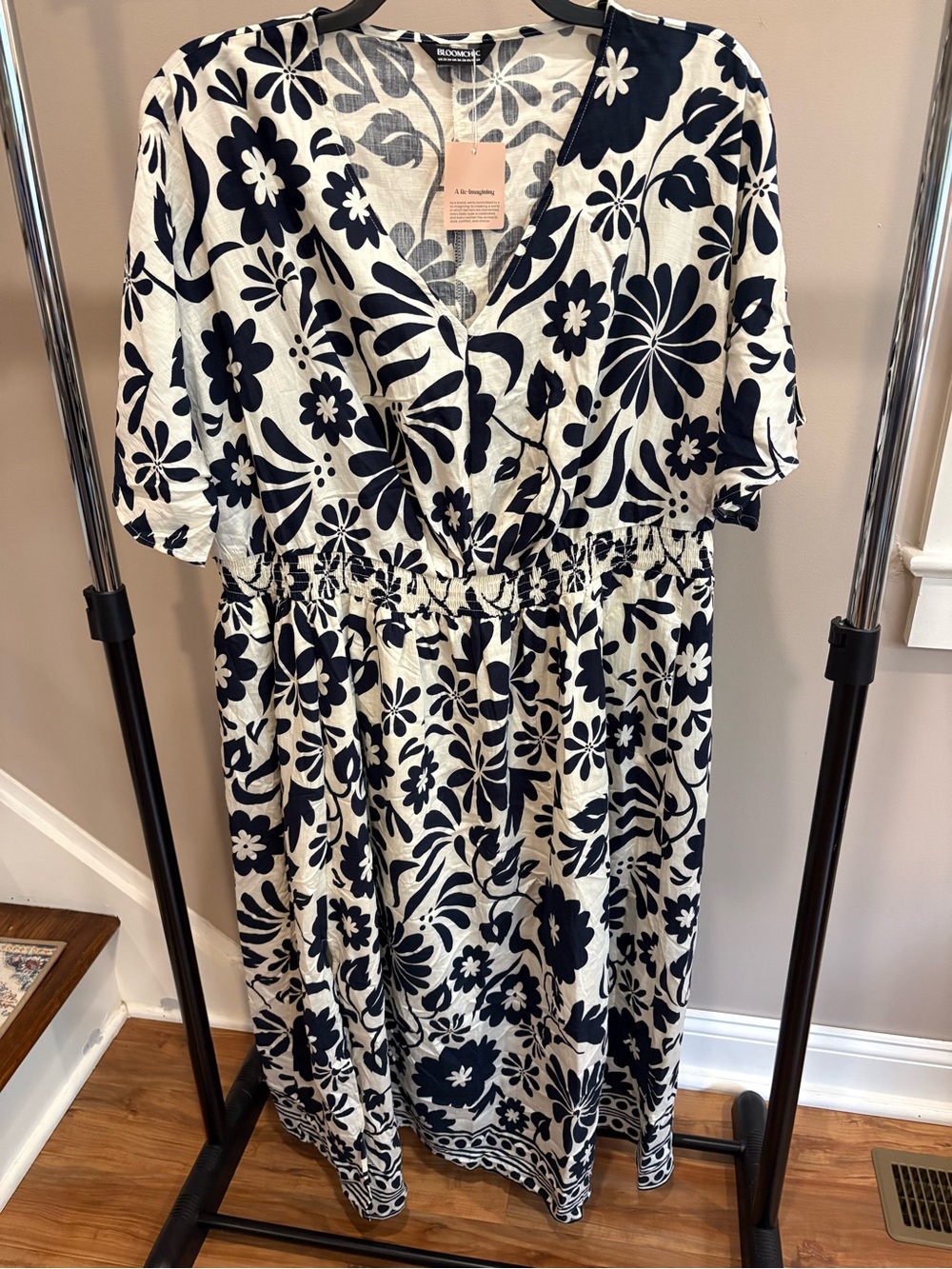 NWT BloomChic Indigo Large Floral Print Pockets Midi Dress 3X - Picture 4 of 10